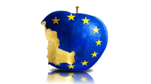 isolated half eaten europa apple