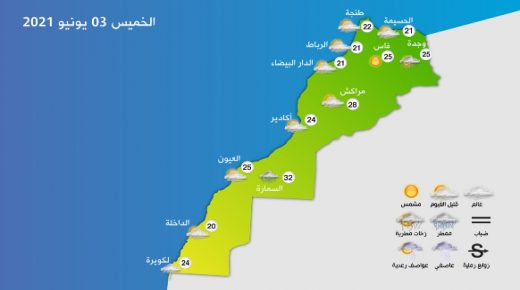 المغرب : توقعات أحوال الطقس اليوم الخميس 03 يونيو 2021