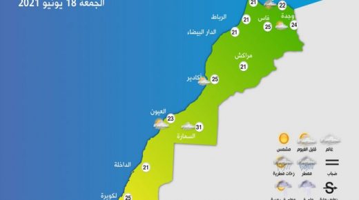 المغرب : توقعات أحوال الطقس اليوم الجمعة 18 يونيو 2021