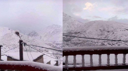 (صور) تساقطات ثلجية مهمة اليوم بأعالي جبال جماعة إميندونيت عمالة إقليم شيشاوة نواحي مدينة مراكش،