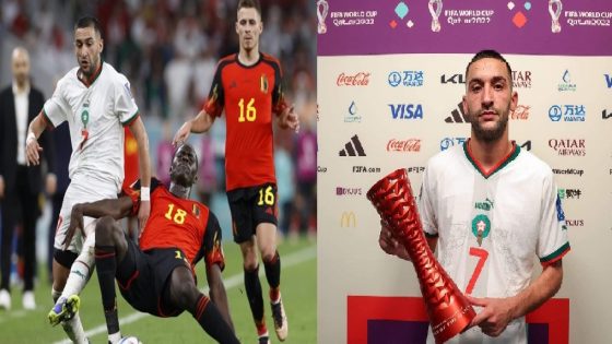 اللجنة المنظمة تمنح حكيم زياش جائزة أفضل لاعب في مواجهة المنتخب المغربي والمنتخب البلجيكي برسم الجولة الثانية من مونديال قطر 2022