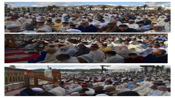 عامل عمالة المضيق الفنيدق ياسين جاري يؤدي صلاة عيد الفطر بساحة الكورنيش المضيق .