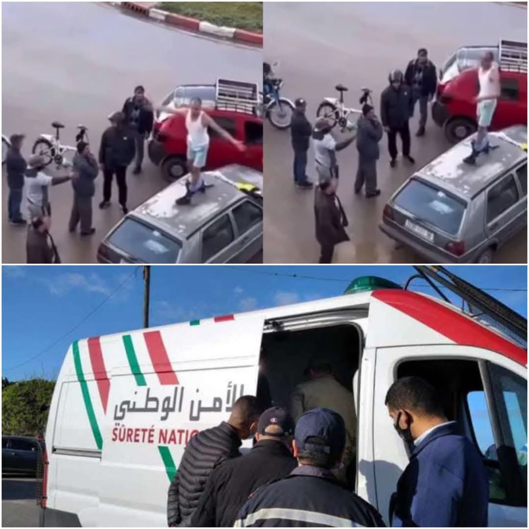 سائق سيارة أجرة ” مرمضن ” يتعرى فوق سيارة مواطن بسبب خلاف معه ،