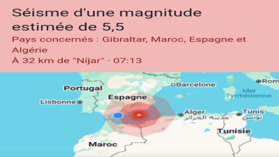 الزلزال بقوة 5.5 درجات على مقياس ريختر، ووقع على بُعد 32 كلم من نيجار (Níjar) في إسبانيا