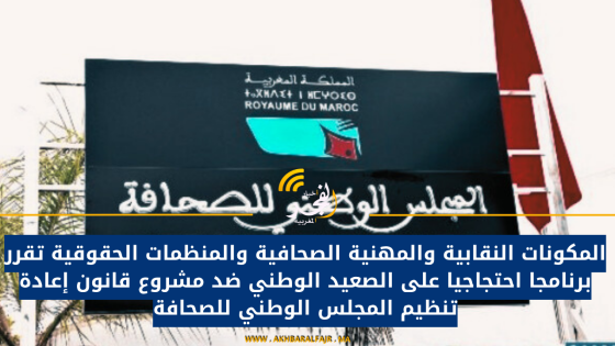 المكونات النقابية والمهنية الصحافية والمنظمات الحقوقية تقرر برنامجا احتجاجيا على الصعيد الوطني ضد مشروع قانون إعادة تنظيم المجلس الوطني للصحافة